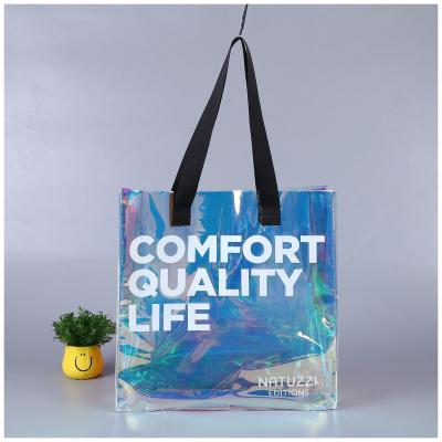 China Wholesale custom logo dazzle color PVC folding tote bag holographic shopping bag for sale