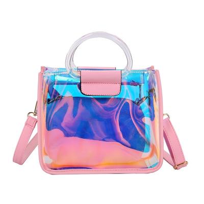 China New Fashion Folding Ladies Freeze Holographic Clear PVC Tote Bag Shoulder Bag Handbag Packaging for sale