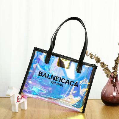 China 2020 Popular Colorful Folding Fashion Standard Size PVC Holographic Shopping Tote Bag for sale