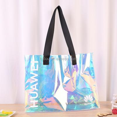 China 2020 Custom Transparent Folding Fashion PVC Bag PVC Tote Bag PVC Holographic Shopping Bag for sale