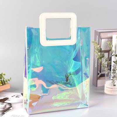 China New Fashion Folding Iridescent Holographic Logo Glitter Bag Authentic Shopping Tote Bag for sale