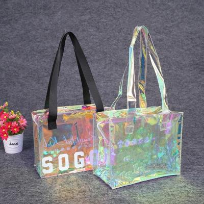 China Zipper PVC Tote Bag Folding Top Custom In Transparent PVC Large Tote Shopping Bag Unisex Clear Fashion Bag for sale