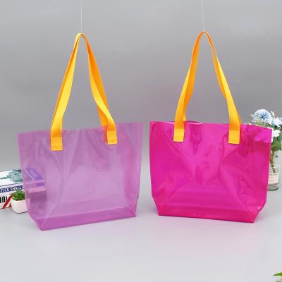 China Clear Fashionable PVC Holo Tote Bag Pink Cheap Folding Shopping Tote Bag for sale