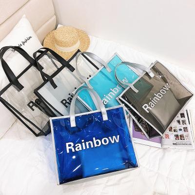 China Fashion Custom 2 Piece Set Clear Women Tote Bag PVC Bag With Handles Transparent PVC Tote Bag for sale