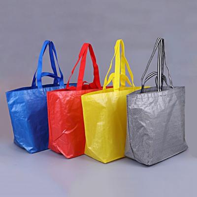 China 2020 Fashion Folding Handled Style PP Woven Bag Made From Recycled Material PP Material Blue Gray Color Woven Bags for sale