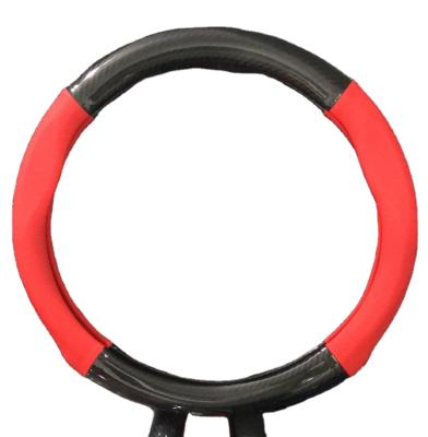 China Sports Black Carbon Fiber Red Leather Car Steering Wheel Cover For Toyota for sale