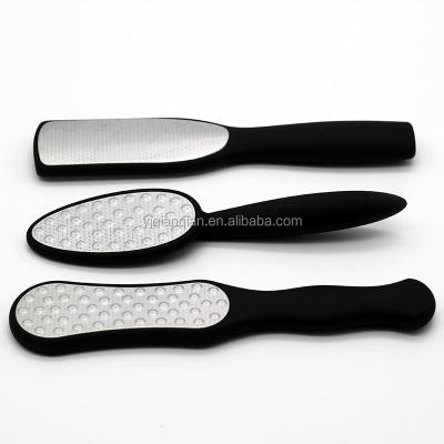 China Pedicure Care Stainless Steel Laser Foot File With Black Thick Plastic Handle for sale