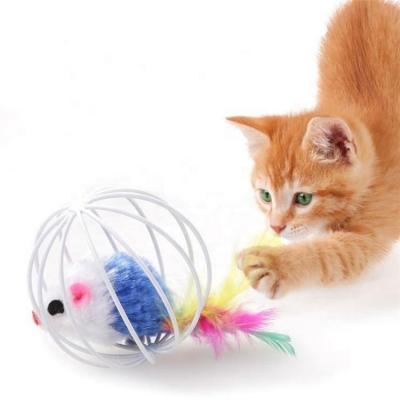 China Viable Hot Selling Lovely Color Cage Balls Pet Cat Toy Ball Cute Plush Mouse Interactive Toys for sale