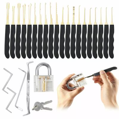 China Wafer Rakes Locksmith Lock Pick Tool Set With Transparent Practice Padlock for sale