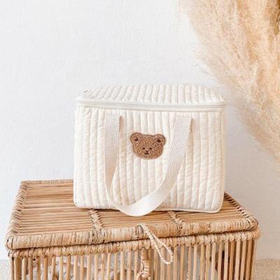 China Fashion Korea Bear Cotton Handsome Quilted Cold Bag For Men And Women Lunch Bag Baby Travel Food Auxiliary Bag for sale