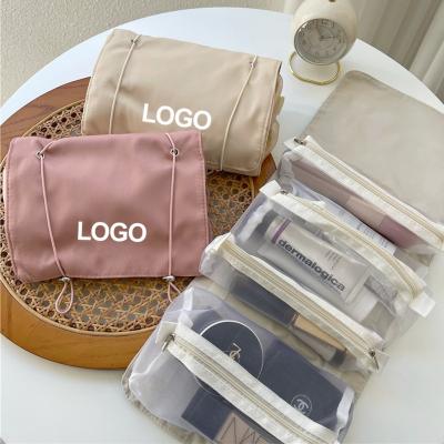 China Custom Girls Fashion Logo Detachable Cosmetic Bag Large Capacity Portable Skin Care Products Storage Bag Toiletry Bag for sale