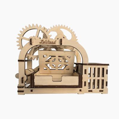 China DIY TOY Educational model jigsaw puzzle clock DIY handwork assemble 3D wooden puzzle pen card holder for kids for sale