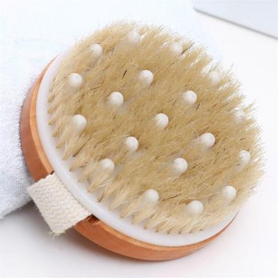 China EXFOLIATE Wooden Handle Natural Boar Stiffened Exfoliating Bathing and Showering Massage Bath Wood Brush for sale