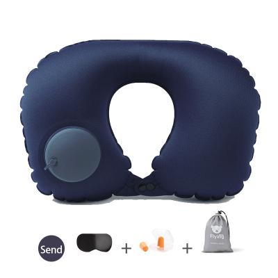 China Portable Travel Chin Support Pillow Inflatable Neck Pillow for Airplane with Eye Masks for sale