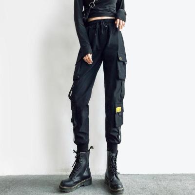 China Breathable Women Cargo Pants Pocket Black Jogger Ribbon Hip Hop Streetwear Harajuku Females Harem Pants Punk Pants for sale