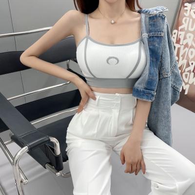 China Anti-pilling Women Ribbed Crop Knitted Top Summer Tank Top Padded Camisole Fashion Bralette Tops Ladies Casual Vest for sale