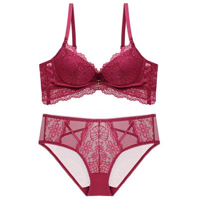 China Antibacterial lingerie set padded bra set lift up 38D size underwear sexy metal decoration lace up bras and backrest for sale