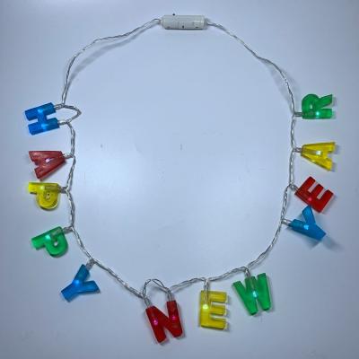 China Hot Selling Colorful PS+ABS OEM Party Customized Alphabet Letter Happy New Year LED Necklace for sale