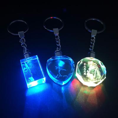 China Wholesale Custom Wedding Keepsake Gifts Promotion Favors 3D Led Crystal Keychain For Promotional Gifts Led Key Chain for sale