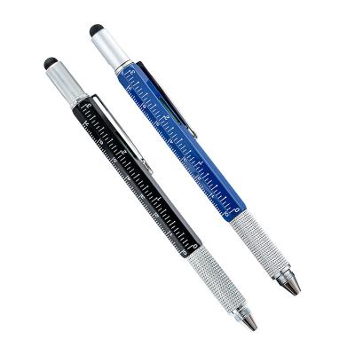 China Promotional Multifunctional Level Novelty Stylus Pen Ruler Screwdriver Ballpoint Pen Universal Metal Tool Pen for sale