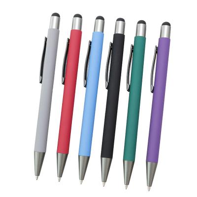 China Promotional Pen Promotional Stylus Ballpoint Pen Commercial Logo Matte Aluminum Custom Rubber Stylus for sale