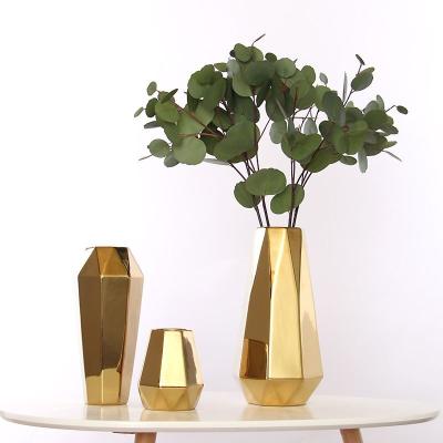 China Minimalist Simple Nordic Style Plated Geometric Abstract Ceramic Gold Vase Designer Sample Room Decoration Wholesale for sale