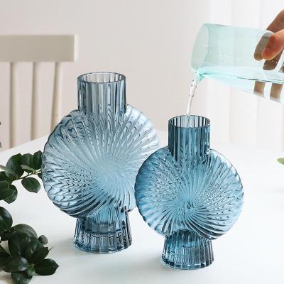 China Nordic Art Deco Home Decoration Clear Large Minimalist Flower Ripple Glass Vase for sale