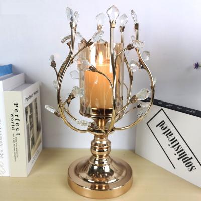 China Weddings Home Decoration Accessories Metal Candle Holder Luxury Crystal Candle Holder Flower Branch for sale