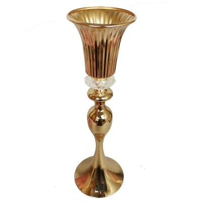 China weddings gold metal flower vase candlestick dining table decoration candle holder for wedding home decor for sale