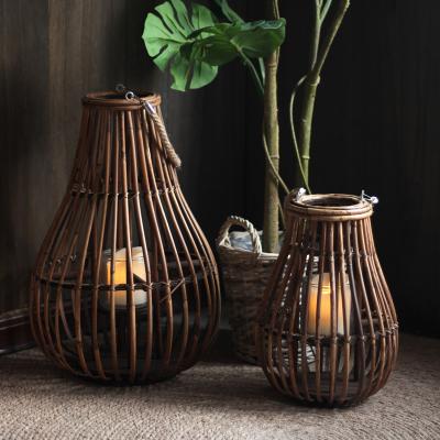 China Minimalist Lucky Wind Farmhouse Home Retro Handwoven Wind Lamp Candle Holder, Floor-standing Bamboo and Wood Crafts Lantern for sale