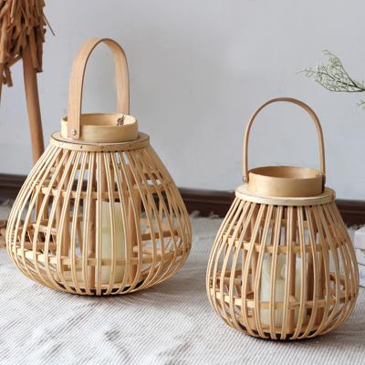 China Minimalist Lucky Wind Farmhouse Home Retro Handwoven Wind Lamp Candle Holder, Floor-standing Bamboo and Wood Crafts Lantern for sale