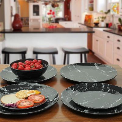 China New Design Viable Black Marble Melamine Luxury Dinnerware Dinner Plates And Bowls Sets for sale