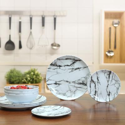 China Sustainable Wholesale High Quality Marble Unbreakable Design Melamine Dinner Dishes Set Tableware for sale