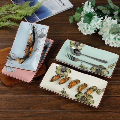 China Cheap 12 inch japanese style rectangular porcelain glaze bulk ceramic dinner dish for sale