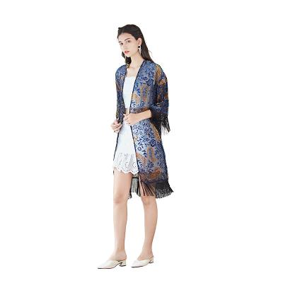 China Women Breathable Velvet Tassel Three Quarter Sleeve Kimono Cardigan for sale