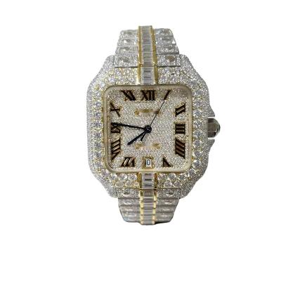 China Hip Hop Diamond Wholesale Luxury Moissanite Mechanical Watch Mens Digital Waterproof Wrist Watch with Gold Band Silver Dial for sale