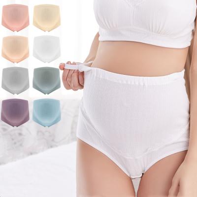 China High Waist Pregnancy Panties Antibacterial Breathable Adjustable Cotton Ribbed Pregnant Briefs Above Bump Plus Size Maternity Panties for sale