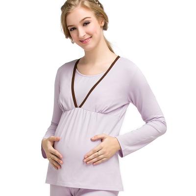 China Maternity Nursing Nursing Tops Pregnant Women Sleepwear Style Cotton Pajamas Double Layer Long Sleeve Loose Viable Pregnancy for sale