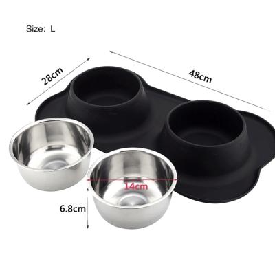 China Automatic Dog Bowls With Non Slip Silicone Mat Stainless Steel Double Bowls Set For Pet Food And Water Feeding Comedouro Pet for sale