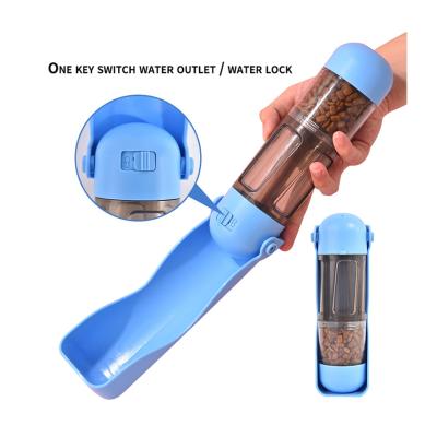 China Automatic Eco-friendly Dog Travel Water Bottle Driver 2-in-1 Portable Plastic Drinker with Food Container and Poop Bags for sale