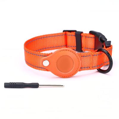 China Small Animals Wholesale Nylon Reflective Adjustable Dog Collar With Air Tag Holder Airtag Dog Collar Holder Case Coleira Cachorro for sale