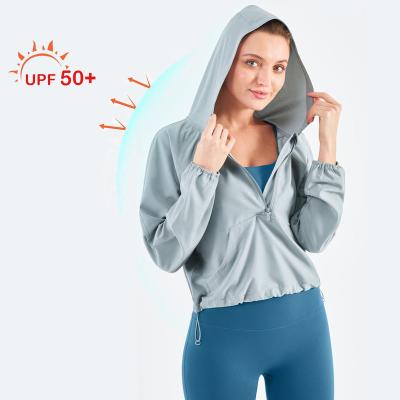 China New Women's Breathable Yoga Jogging Running Jackets Quick Dry With Pockets Waterproof Fitness UV Gym Half Sun Protection Zipper Hoodies for sale