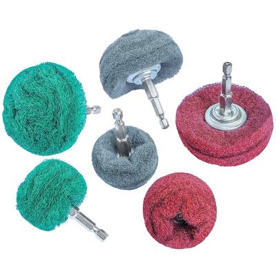 China High Efficiency 6 PCS Drill Attachment Set 1/4 Inch Shank Scouring Pads Power Scrubber Cleaner Kit Abrasive Buffing Polishing Wheel Non Woven for sale