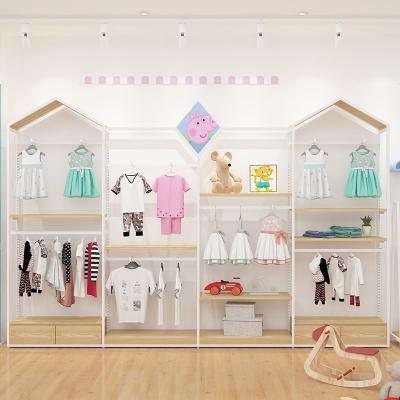 China New Arivals Lovely Light Duty Children Clothing Store Decoration Wooden Baby Clothes Display Rack Clothes Show Rack For Kids for sale