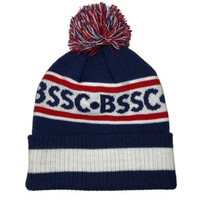 China OEM Winter JOINT Acrylic Jacquard Pom Custom Pom Knitted Beanie With Woven Label for sale