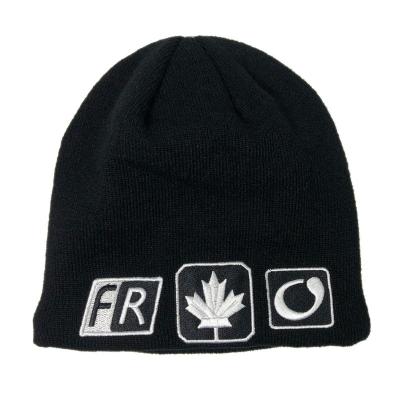 China JOINT OEM fashion black knit embroidery slouchy logo custom winter fleece beanie hat for sale