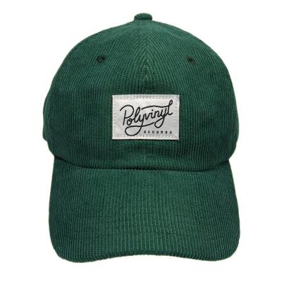 China OEM COMMON Unstructured Green Baseball Cap Corduroy Custom Dad Hat With Woven Label Logo for sale