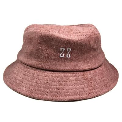 China OEM High Quality Comfortable Pink Logo Embroidery Custom Fashion Suede Bucket Hat For Women for sale