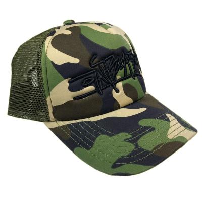 China COMMON High Quality Moss Green Camouflage Polyester Trucker Hat Custom OEM Embroidery Logo Mesh Hat for sale