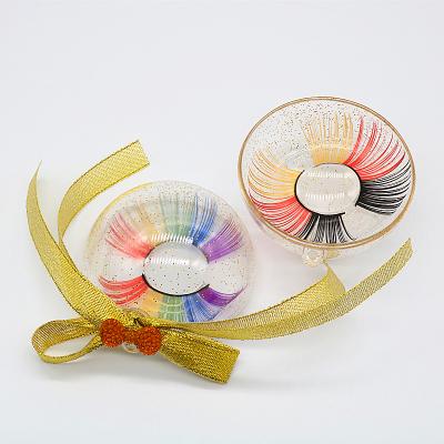 China Colorful La La Luna 25mm Colorful Lashes Handmade Colored Eyelash Strips Colored Eyelashes for sale